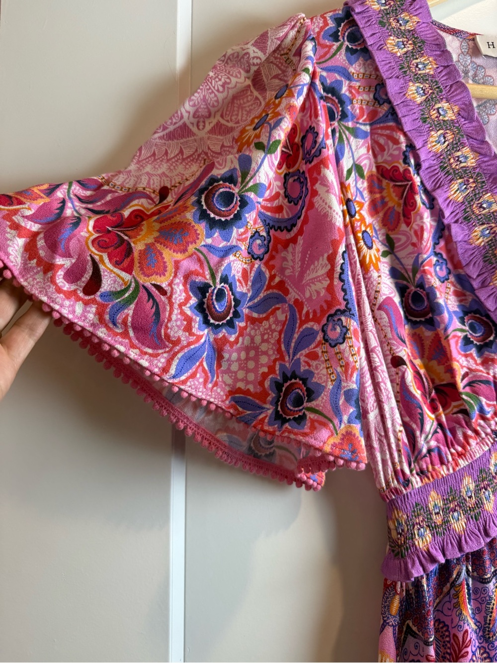 Hale Bob Katelyn Linen Maxi Dress Pink Paisley Boho Flutter Sleeve PocketsSizeXS - Picture 6 of 14